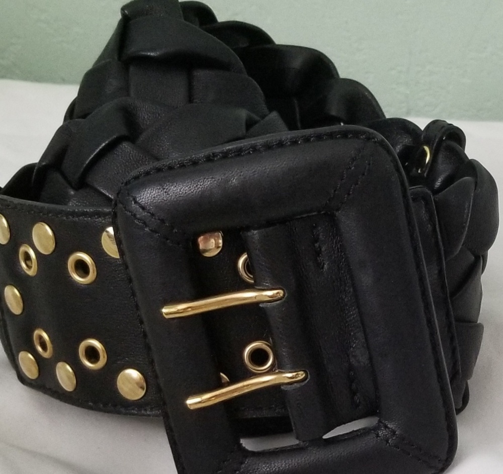 Be & D Soft Woven Leather Belt w/ Gold Grommets